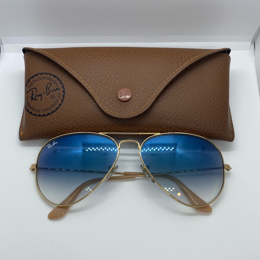Ray Ban Aviator Blue Tan Gold